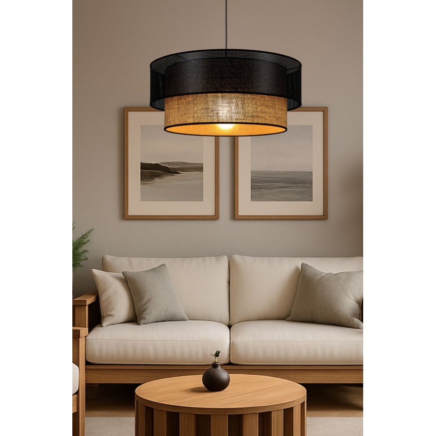 Κρεμαστό φωτιστικό με καλώδιο BORHO 1xE27/60W/230V Ø 50 cm μαύρο/γιούτα