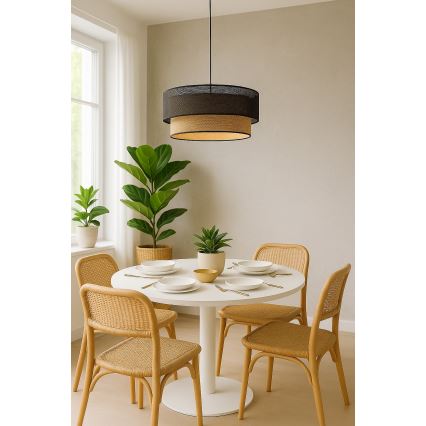 Κρεμαστό φωτιστικό με καλώδιο BORHO 1xE27/60W/230V Ø 50 cm μαύρο/γιούτα