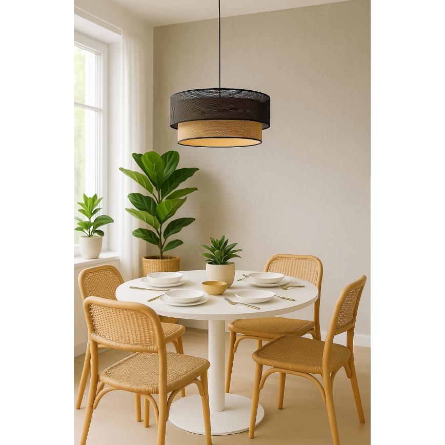 Κρεμαστό φωτιστικό με καλώδιο BORHO 1xE27/60W/230V Ø 50 cm μαύρο/γιούτα