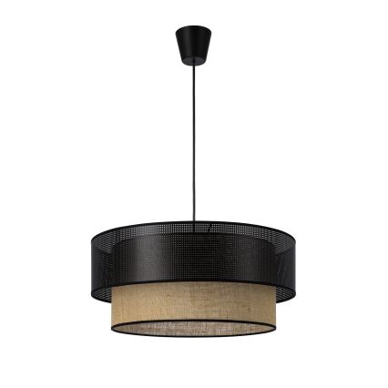Κρεμαστό φωτιστικό με καλώδιο BORHO 1xE27/60W/230V Ø 50 cm μαύρο/γιούτα