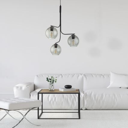 Κρεμαστό φωτιστικό με καλώδιο CESAR 3xE27/15W/230V μαύρο/καπνιστό γκρι