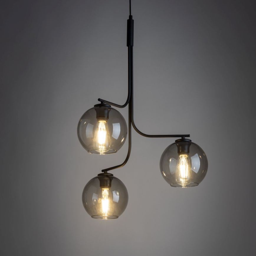 Κρεμαστό φωτιστικό με καλώδιο CESAR 3xE27/15W/230V μαύρο/καπνιστό γκρι