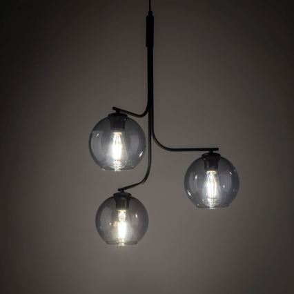 Κρεμαστό φωτιστικό με καλώδιο CESAR 3xE27/15W/230V μαύρο/καπνιστό γκρι