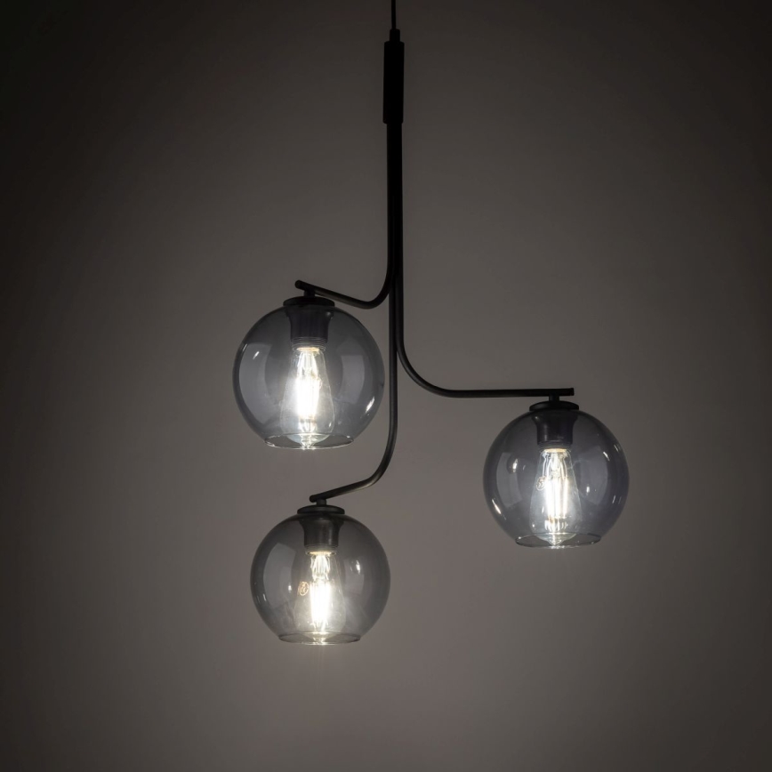 Κρεμαστό φωτιστικό με καλώδιο CESAR 3xE27/15W/230V μαύρο/καπνιστό γκρι