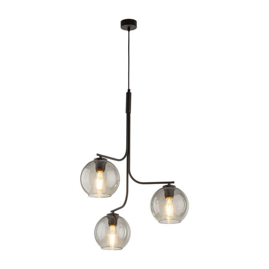 Κρεμαστό φωτιστικό με καλώδιο CESAR 3xE27/15W/230V μαύρο/καπνιστό γκρι