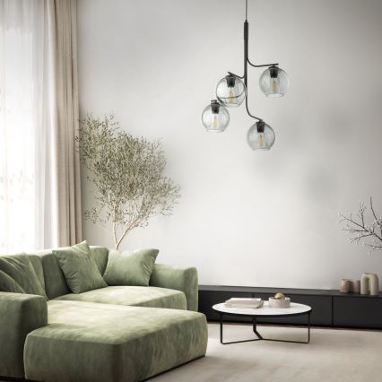Κρεμαστό φωτιστικό με καλώδιο CESAR 4xE27/15W/230V μαύρο/καπνιστό γκρι