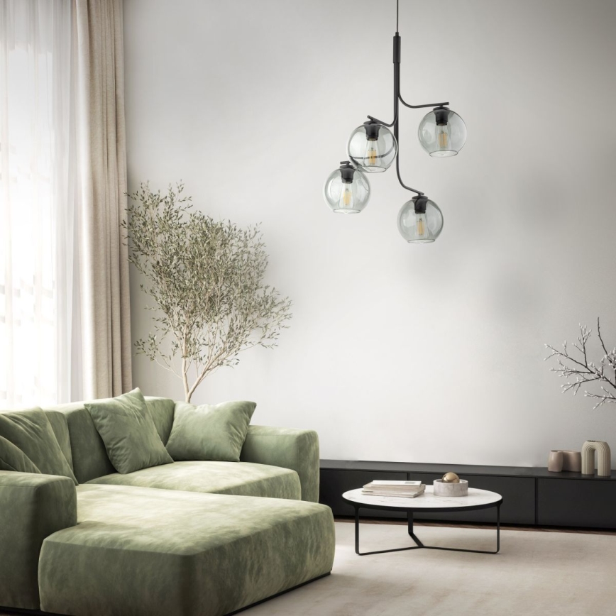 Κρεμαστό φωτιστικό με καλώδιο CESAR 4xE27/15W/230V μαύρο/καπνιστό γκρι