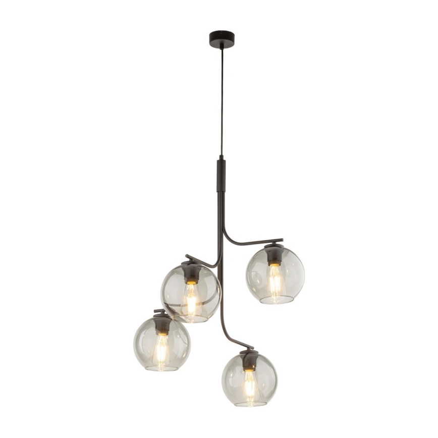 Κρεμαστό φωτιστικό με καλώδιο CESAR 4xE27/15W/230V μαύρο/καπνιστό γκρι
