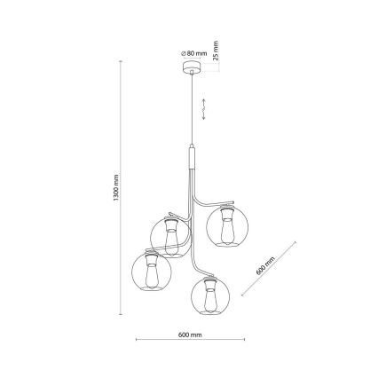 Κρεμαστό φωτιστικό με καλώδιο CESAR 4xE27/15W/230V μαύρο/καπνιστό γκρι
