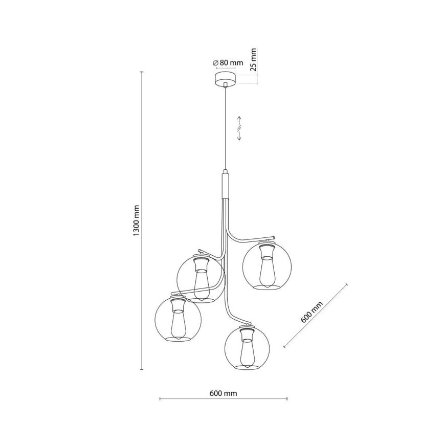 Κρεμαστό φωτιστικό με καλώδιο CESAR 4xE27/15W/230V μαύρο/καπνιστό γκρι