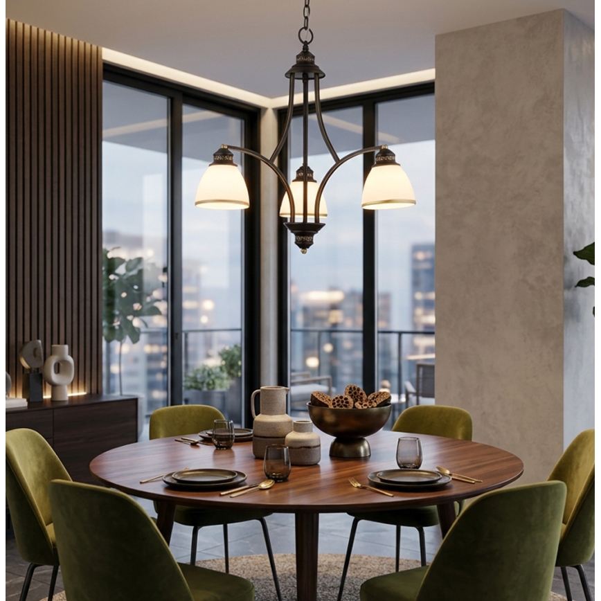 Κρεμαστό φωτιστικό με καλώδιο CLAIR 3xE27/60W/230V Ø 58 cm μπρονζέ