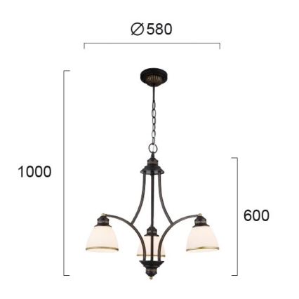 Κρεμαστό φωτιστικό με καλώδιο CLAIR 3xE27/60W/230V Ø 58 cm μπρονζέ