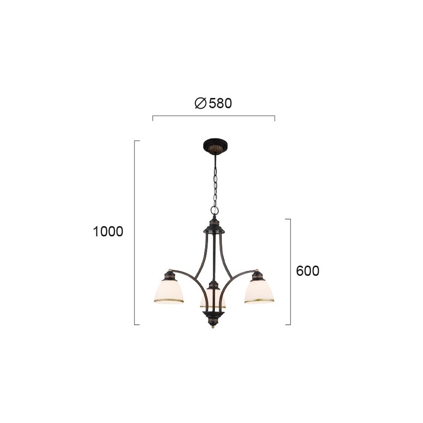 Κρεμαστό φωτιστικό με καλώδιο CLAIR 3xE27/60W/230V Ø 58 cm μπρονζέ
