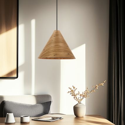 Κρεμαστό φωτιστικό με καλώδιο CONO 1xE27/40W/230V, επένδυση καπλαμά δρυός