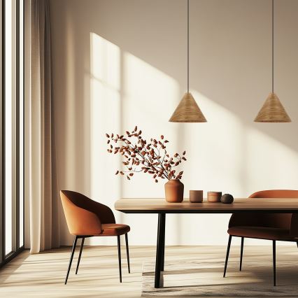 Κρεμαστό φωτιστικό με καλώδιο CONO 1xE27/40W/230V, επένδυση καπλαμά δρυός