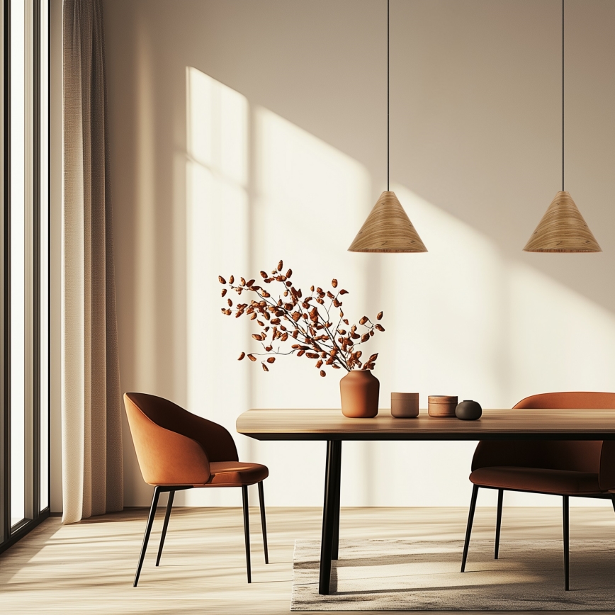 Κρεμαστό φωτιστικό με καλώδιο CONO 1xE27/40W/230V, επένδυση καπλαμά δρυός