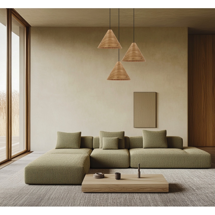 Κρεμαστό φωτιστικό με καλώδιο CONO 1xE27/40W/230V, επένδυση καπλαμά δρυός