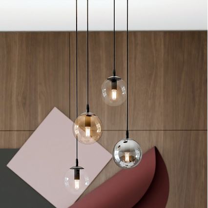 Κρεμαστό φωτιστικό σε καλώδιο COSMO 4xE14/10W/230V διάμ. 40 cm μαύρο/διαφανές/καπνιστό μαύρο/μπεζ