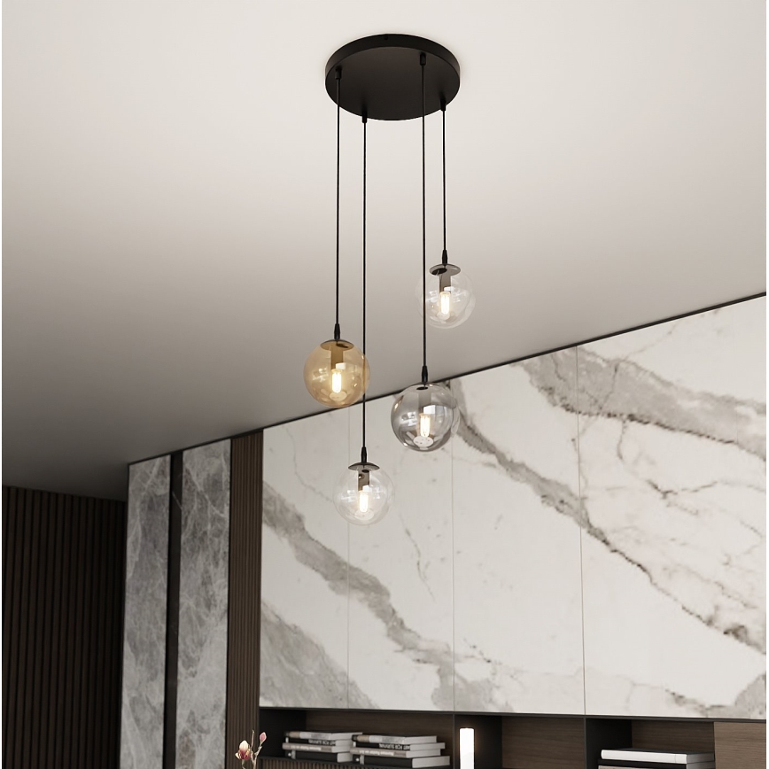 Κρεμαστό φωτιστικό σε καλώδιο COSMO 4xE14/10W/230V διάμ. 40 cm μαύρο/διαφανές/καπνιστό μαύρο/μπεζ