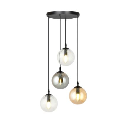 Κρεμαστό φωτιστικό σε καλώδιο COSMO 4xE14/10W/230V διάμ. 40 cm μαύρο/διαφανές/καπνιστό μαύρο/μπεζ