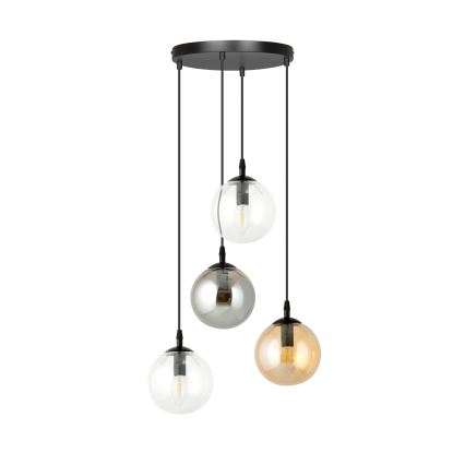 Κρεμαστό φωτιστικό σε καλώδιο COSMO 4xE14/10W/230V διάμ. 40 cm μαύρο/διαφανές/καπνιστό μαύρο/μπεζ