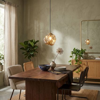 Κρεμαστό φωτιστικό με καλώδιο CRISTAL 1xE14/15W/230V ορείχαλκος/καπνιστό μπεζ