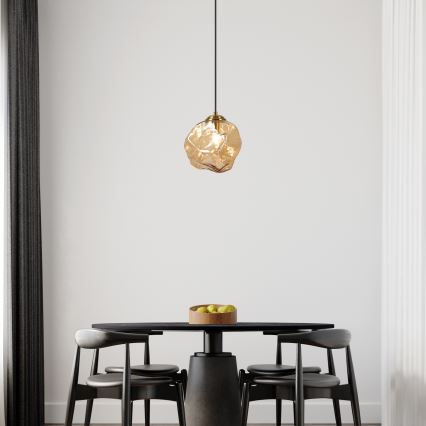Κρεμαστό φωτιστικό με καλώδιο CRISTAL 1xE14/15W/230V ορείχαλκος/καπνιστό μπεζ