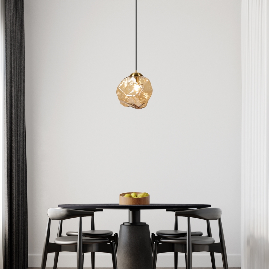 Κρεμαστό φωτιστικό με καλώδιο CRISTAL 1xE14/15W/230V ορείχαλκος/καπνιστό μπεζ