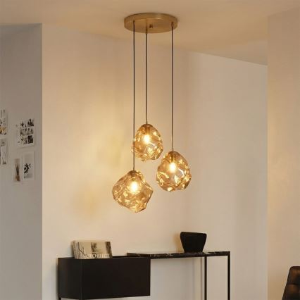 Κρεμαστό φωτιστικό με καλώδιο CRISTAL 3xE14/15W/230V μπρούτζινο/καπνιστό μπεζ