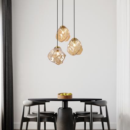 Κρεμαστό φωτιστικό με καλώδιο CRISTAL 3xE14/15W/230V μπρούτζινο/καπνιστό μπεζ
