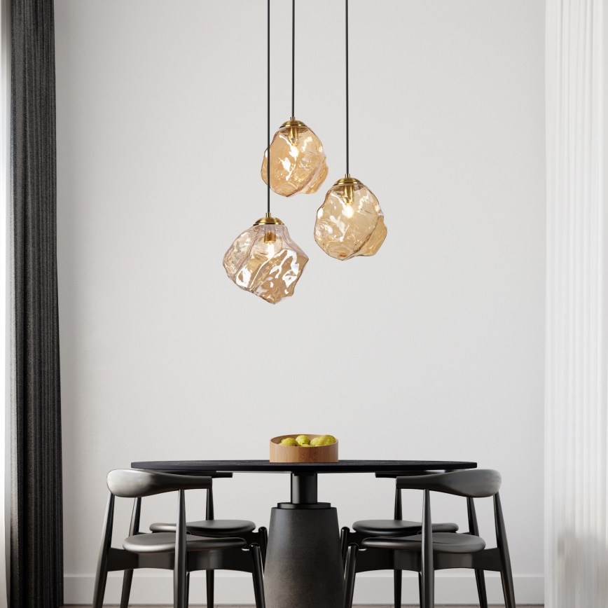 Κρεμαστό φωτιστικό με καλώδιο CRISTAL 3xE14/15W/230V μπρούτζινο/καπνιστό μπεζ