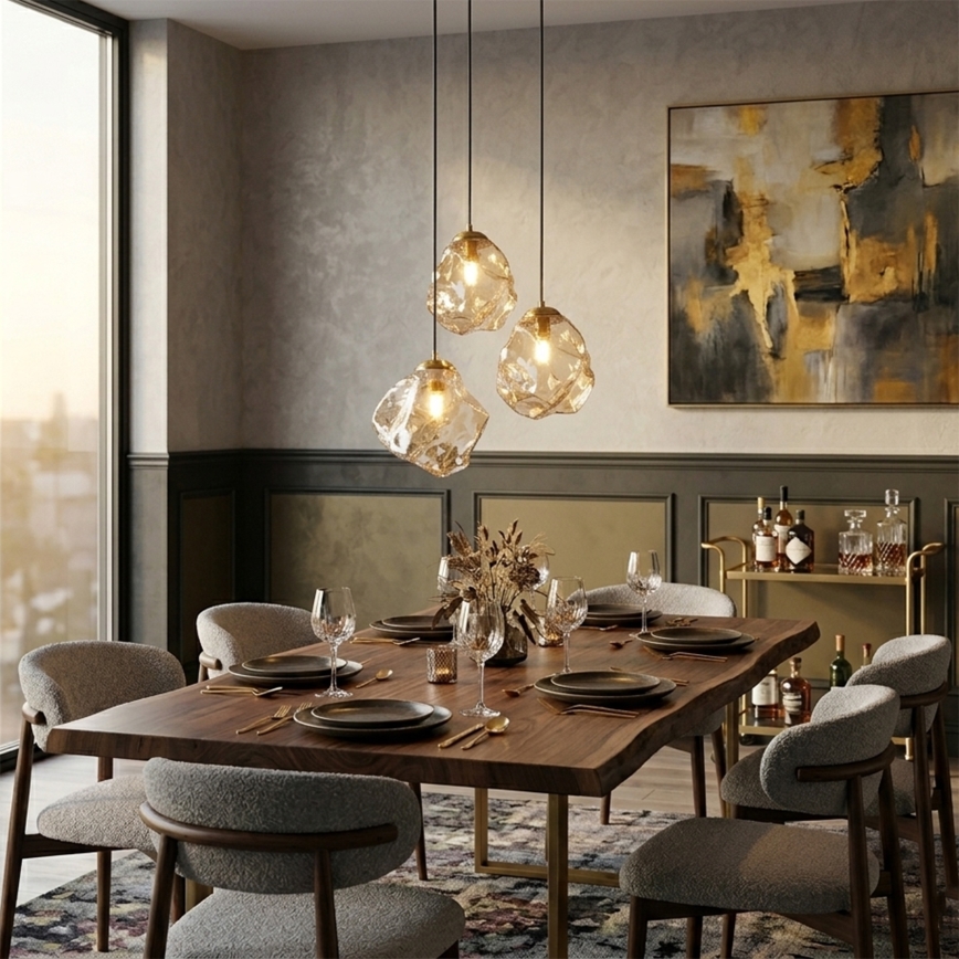 Κρεμαστό φωτιστικό με καλώδιο CRISTAL 3xE14/15W/230V μπρούτζινο/καπνιστό μπεζ