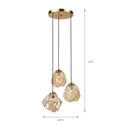 Κρεμαστό φωτιστικό με καλώδιο CRISTAL 3xE14/15W/230V μπρούτζινο/καπνιστό μπεζ