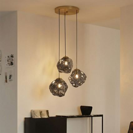 Κρεμαστό φωτιστικό με καλώδιο CRISTAL 3xE14/15W/230V ορείχαλκος/καπνιστό μαύρο