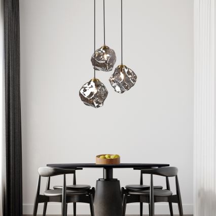Κρεμαστό φωτιστικό με καλώδιο CRISTAL 3xE14/15W/230V ορείχαλκος/καπνιστό μαύρο