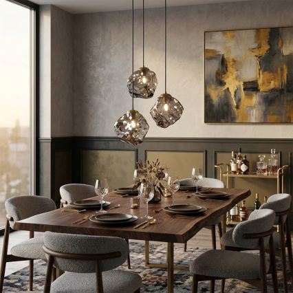 Κρεμαστό φωτιστικό με καλώδιο CRISTAL 3xE14/15W/230V ορείχαλκος/καπνιστό μαύρο