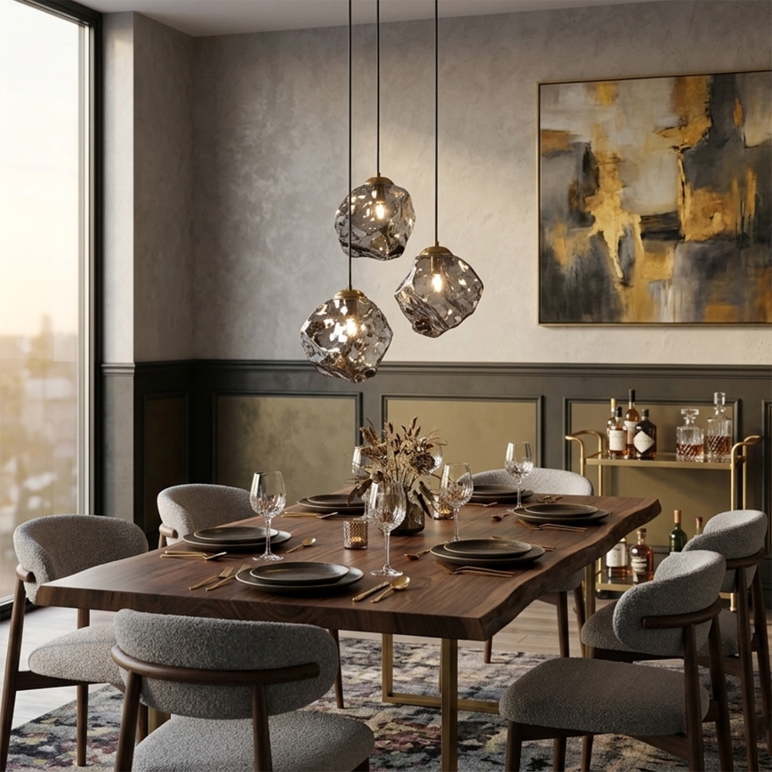 Κρεμαστό φωτιστικό με καλώδιο CRISTAL 3xE14/15W/230V ορείχαλκος/καπνιστό μαύρο