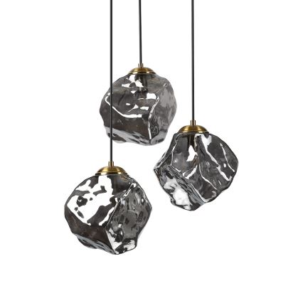 Κρεμαστό φωτιστικό με καλώδιο CRISTAL 3xE14/15W/230V ορείχαλκος/καπνιστό μαύρο