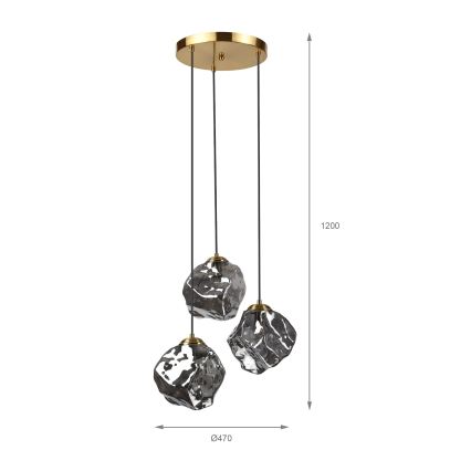 Κρεμαστό φωτιστικό με καλώδιο CRISTAL 3xE14/15W/230V ορείχαλκος/καπνιστό μαύρο