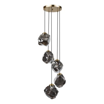 Κρεμαστό φωτιστικό με καλώδιο CRISTAL 5xE14/15W/230V ορείχαλκος/καπνιστό μαύρο