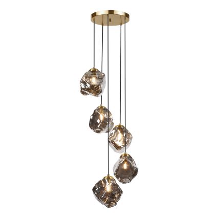 Κρεμαστό φωτιστικό με καλώδιο CRISTAL 5xE14/15W/230V ορείχαλκος/καπνιστό μαύρο