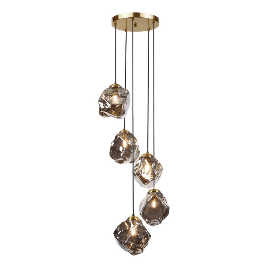 Κρεμαστό φωτιστικό με καλώδιο CRISTAL 5xE14/15W/230V ορείχαλκος/καπνιστό μαύρο