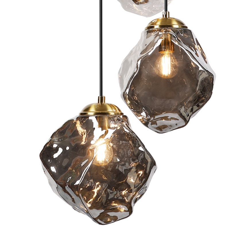 Κρεμαστό φωτιστικό με καλώδιο CRISTAL 5xE14/15W/230V ορείχαλκος/καπνιστό μαύρο