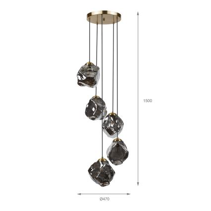 Κρεμαστό φωτιστικό με καλώδιο CRISTAL 5xE14/15W/230V ορείχαλκος/καπνιστό μαύρο