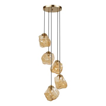 Κρεμαστό φωτιστικό με καλώδιο CRISTAL 5xE14/15W/230V ορείχαλκος/καπνιστό μπεζ