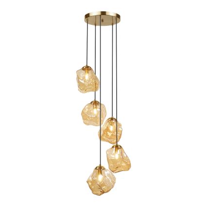 Κρεμαστό φωτιστικό με καλώδιο CRISTAL 5xE14/15W/230V ορείχαλκος/καπνιστό μπεζ