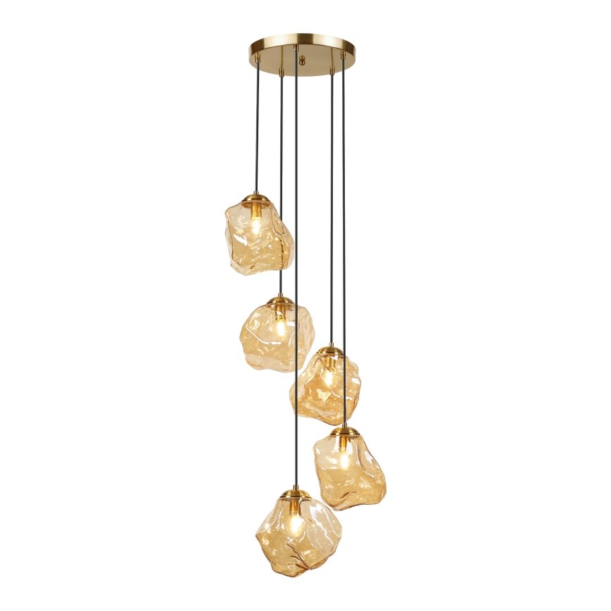 Κρεμαστό φωτιστικό με καλώδιο CRISTAL 5xE14/15W/230V ορείχαλκος/καπνιστό μπεζ
