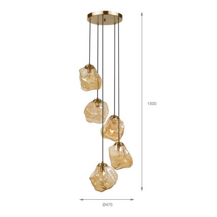 Κρεμαστό φωτιστικό με καλώδιο CRISTAL 5xE14/15W/230V ορείχαλκος/καπνιστό μπεζ