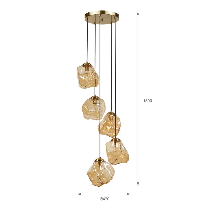 Κρεμαστό φωτιστικό με καλώδιο CRISTAL 5xE14/15W/230V ορείχαλκος/καπνιστό μπεζ