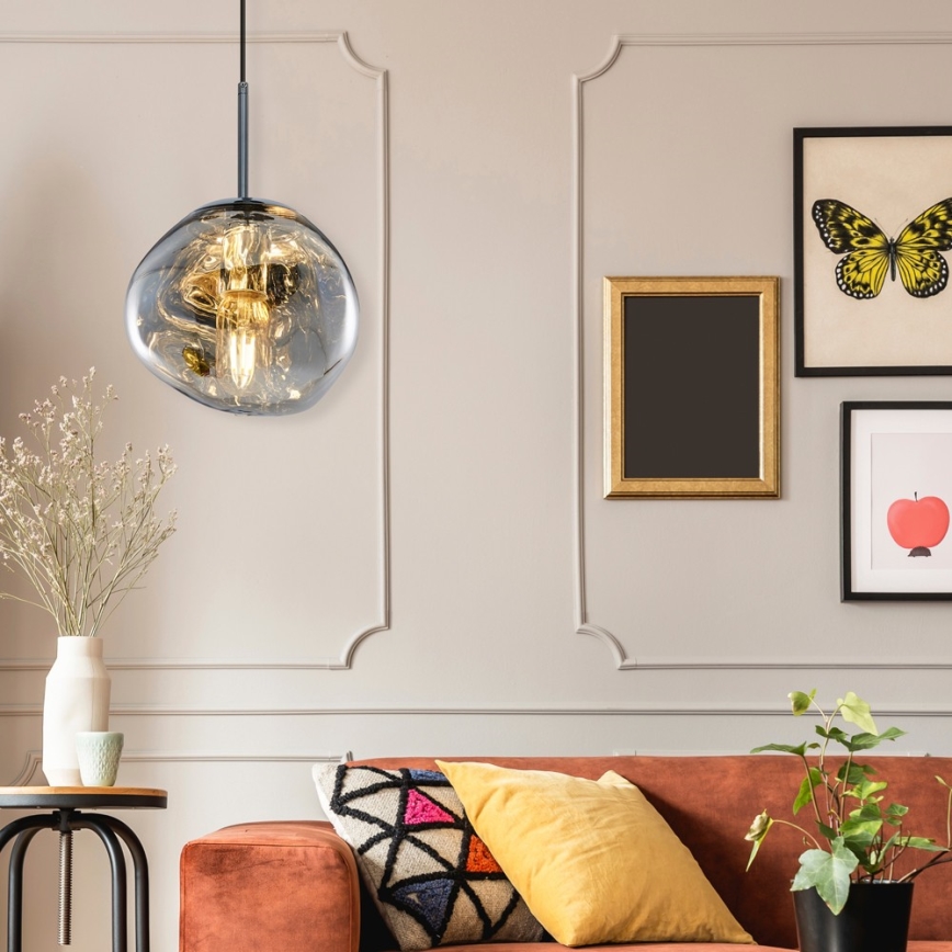 Κρεμαστό φωτιστικό με καλώδιο CRUMPLED 1xE27/24W/230V διάμ. 18 εκ. καπνιστό